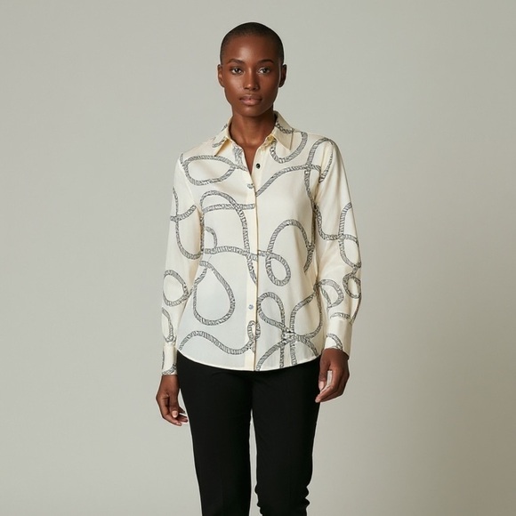Rachel Zoe Tops - Rachael Zoe blouse chain print white and gray.  XS. Length 26” sleeve 24”NWT